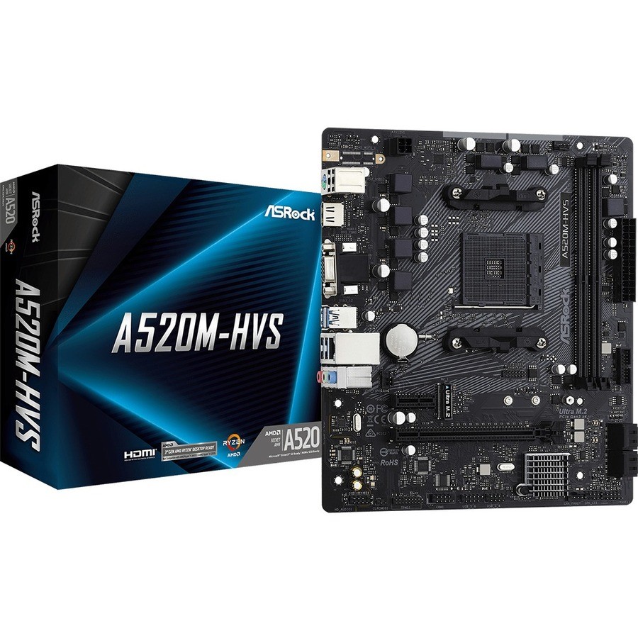 ASRock A520M-HVS Desktop Motherboard - AMD A520 Chipset - Socket AM4 - Micro ATX