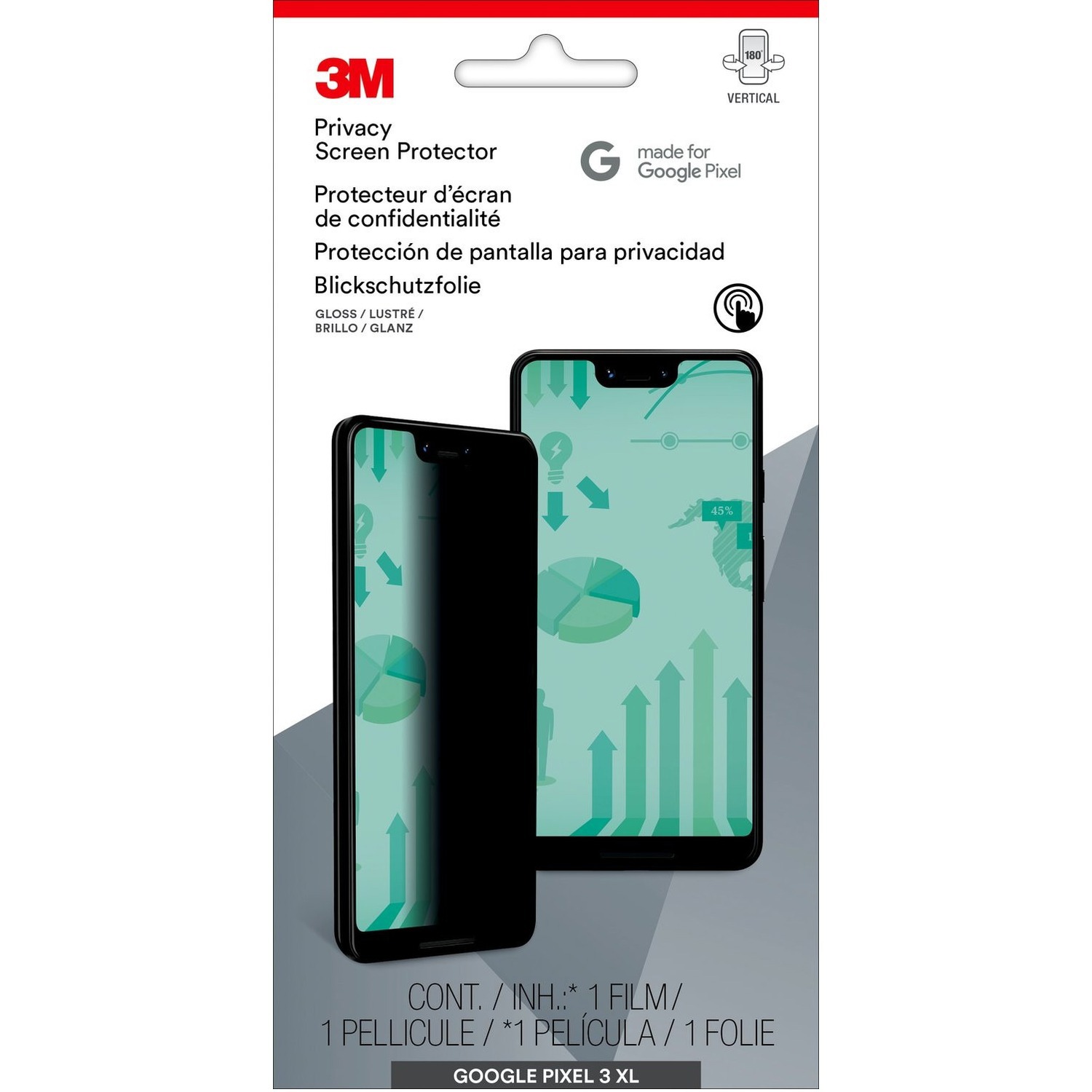 3M Privacy Screen Protector for Google Pixel 3XL Phone (MPPGG010) Black, Glossy