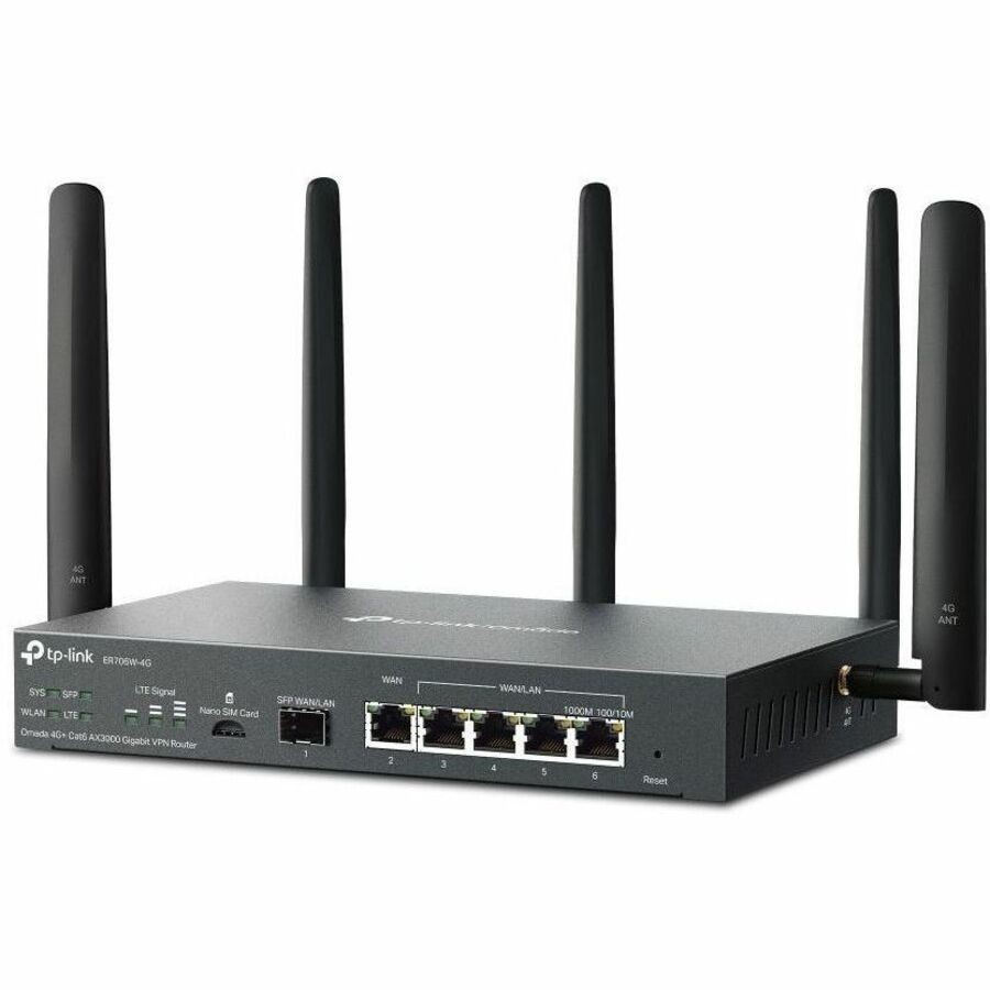 TP-LINK OMADA AX3000 4G+ WI-FI 6 DUAL-BAND GIGABIT VPN ROUTER, GbE SFP(1), LAN/WAN(5), 5YR