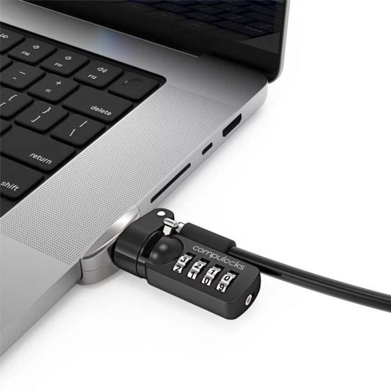 Compulocks Ledge Lock Adapter for MacBook Pro 14" M1, M2, M3, & M4 with Combination Cable Lock Silver