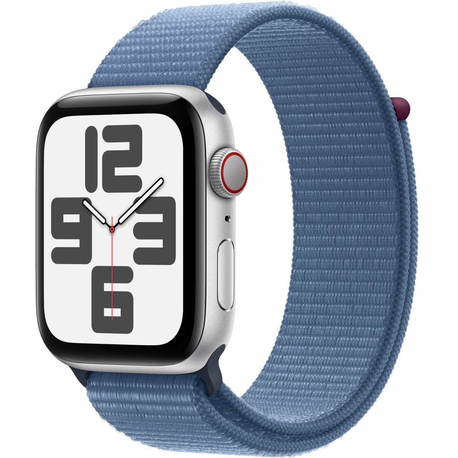 Apple Watch SE Smart Watch - 44 mm Case Height - 38 mm Case Width - Silver Case Color - Winter Blue Band Color - Glass Body Material - Aluminium Case Material - Wireless LAN - LTE, UMTS