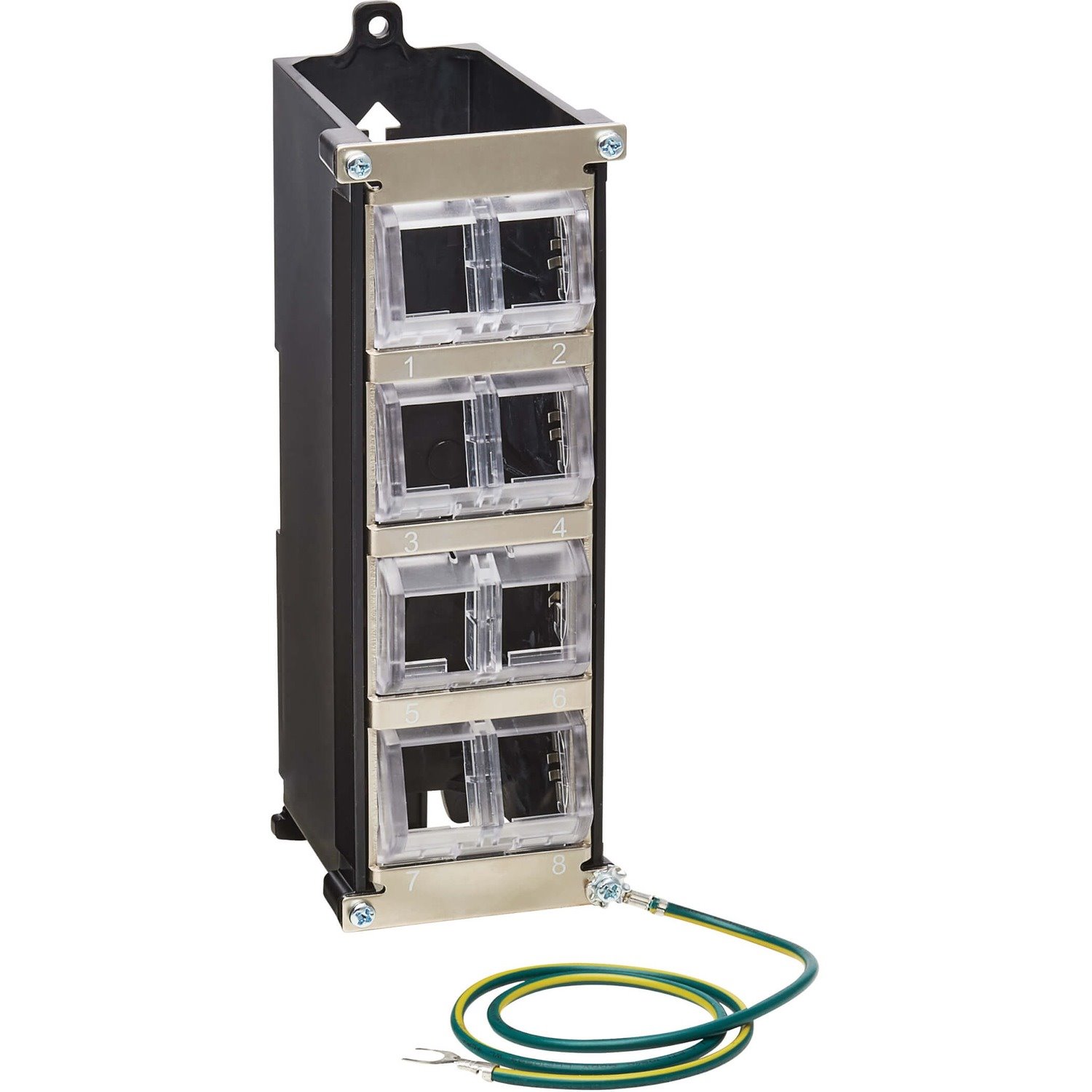 Eaton Tripp Lite Series 8-Port Metal DIN-Rail Mounting Keystone Patch Panel with Grounding, Black/Silver, TAA