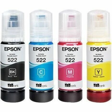 Epson 522, Black and Color Ink Bottles, C/M/Y/K 4-Pack