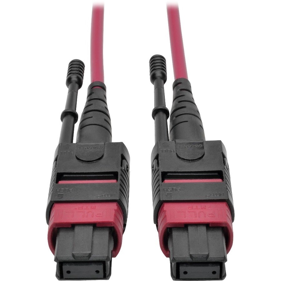 Eaton Tripp Lite Series 100G MTP/MPO Multimode OM4 Plenum-Rated Fiber Optic Cable (F/F), 12 Fiber, 40/100GBASE-SR4, Push/Pull Tabs, Magenta, 15 m