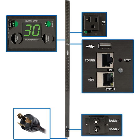 Eaton Tripp Lite Series 2.9kW Single-Phase Monitored Per-Outlet PDU - LX Platform, 24 5-15/20R Outlets (120V), L5-30P Input, 0U, TAA