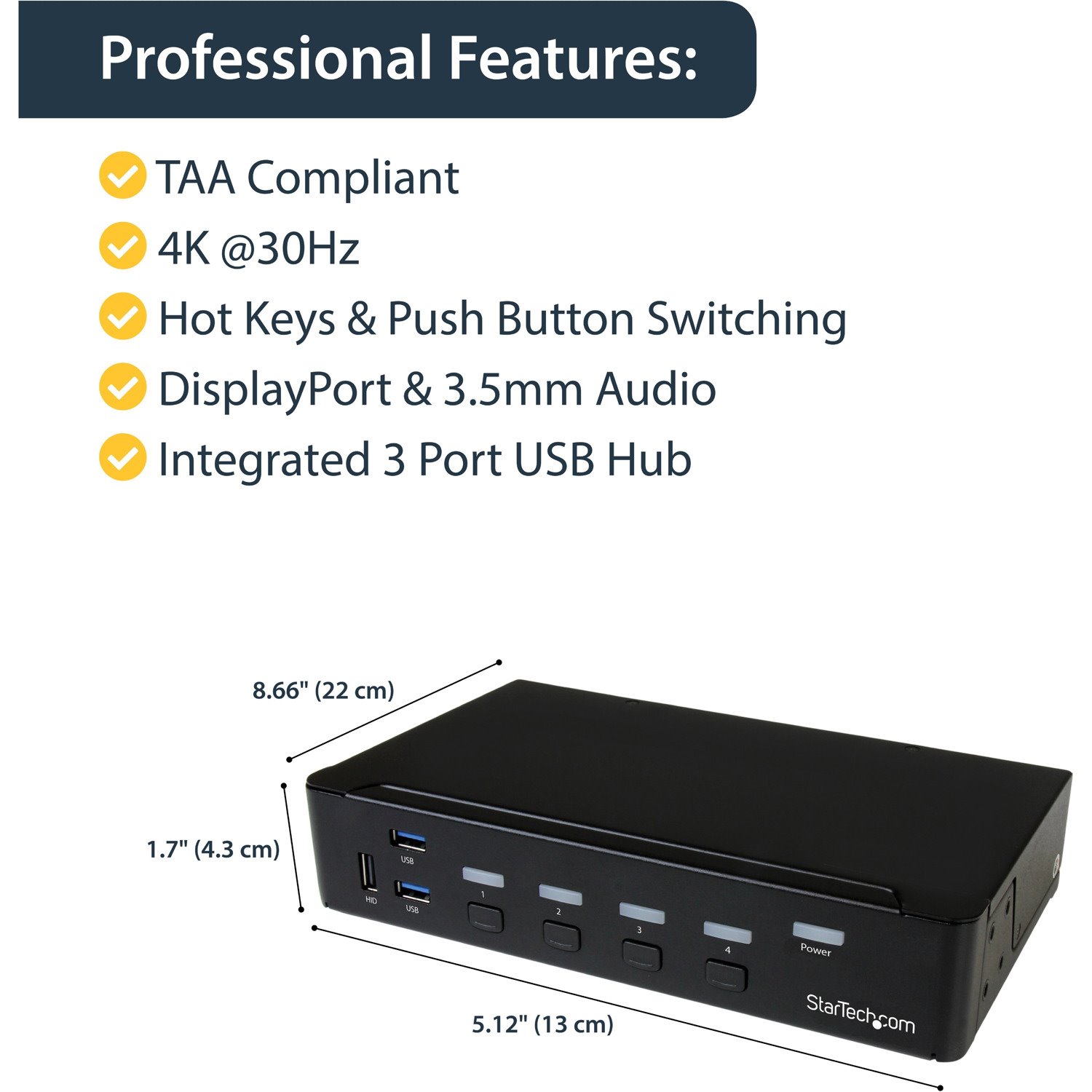 StarTech.com 4-Port DisplayPort KVM Switch - USB 3.0 - 4K