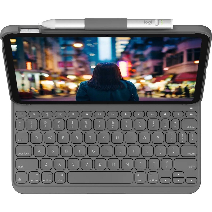 Logitech SLIM FOLIO Keyboard/Cover Case (Folio) for 27.7 cm (10.9") Apple, Logitech iPad (10th Generation) Tablet - Oxford Gray