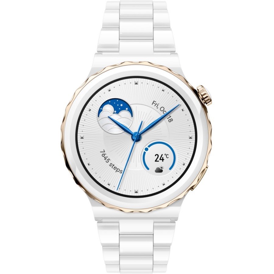 Huawei WATCH GT 3 Pro Smart Watch - 42.90 mm Case Height - 42.90 mm Case Width - White Band Color - Nanocrystalline Ceramic Case Material - Ceramic Band Material