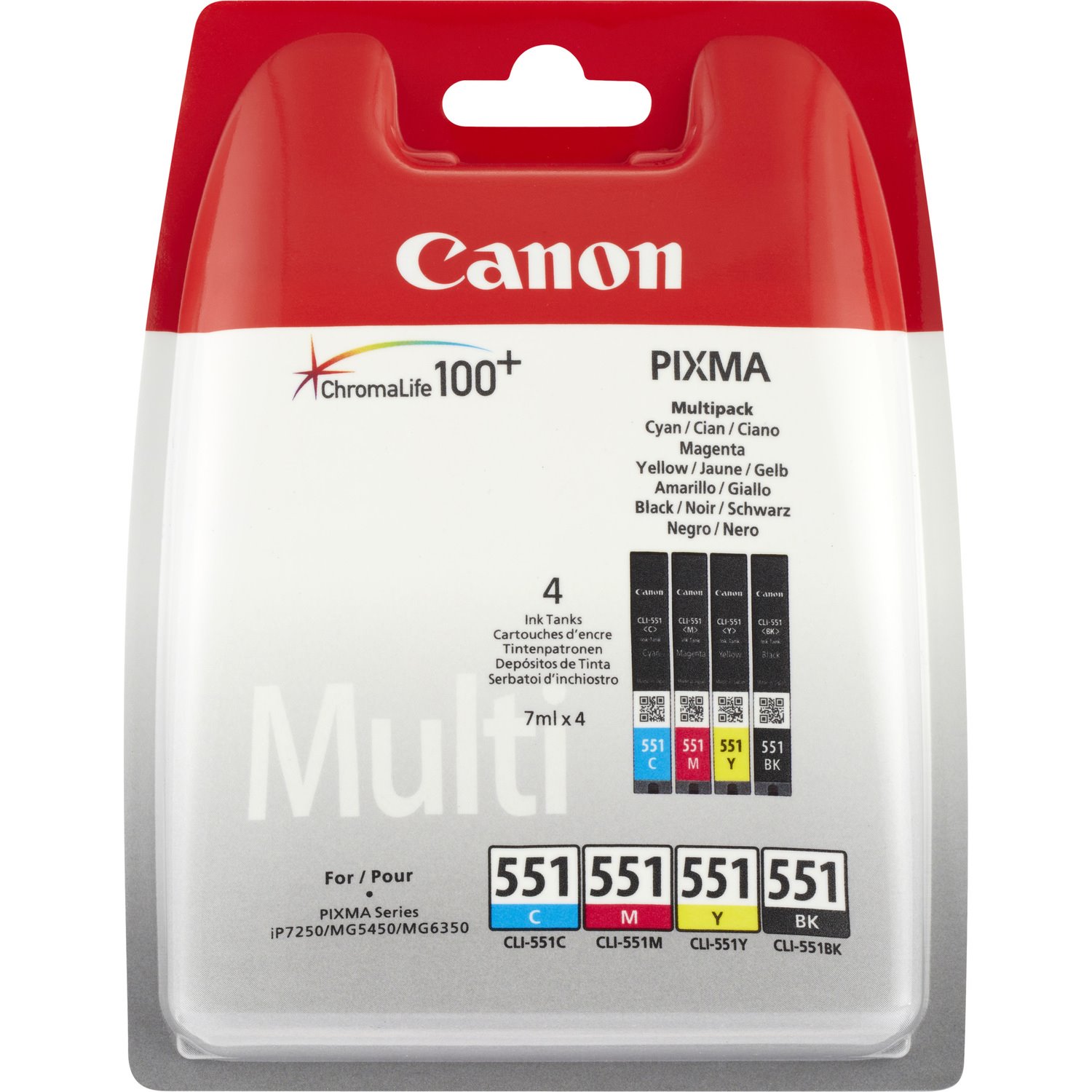 Canon CLI-551 Standard Kapazität Tintenstrahl Tintenpatrone - Schwarz, Cyan, Magenta, Gelb - Original - Mehrfachpack - 4 Blisterpack