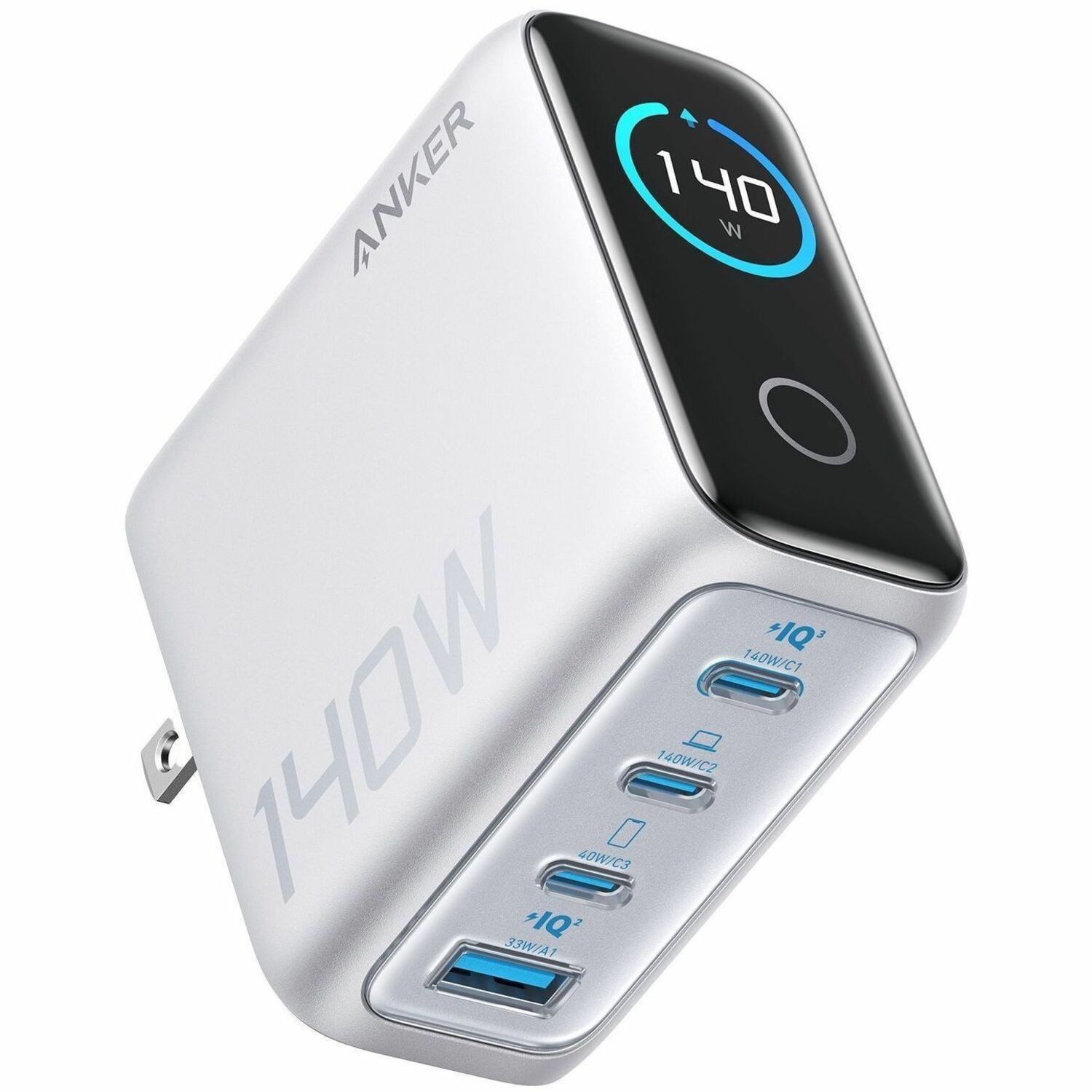 Anker Charger (140W, 4-Port, PD 3.1) with USB-C Cable - Silver