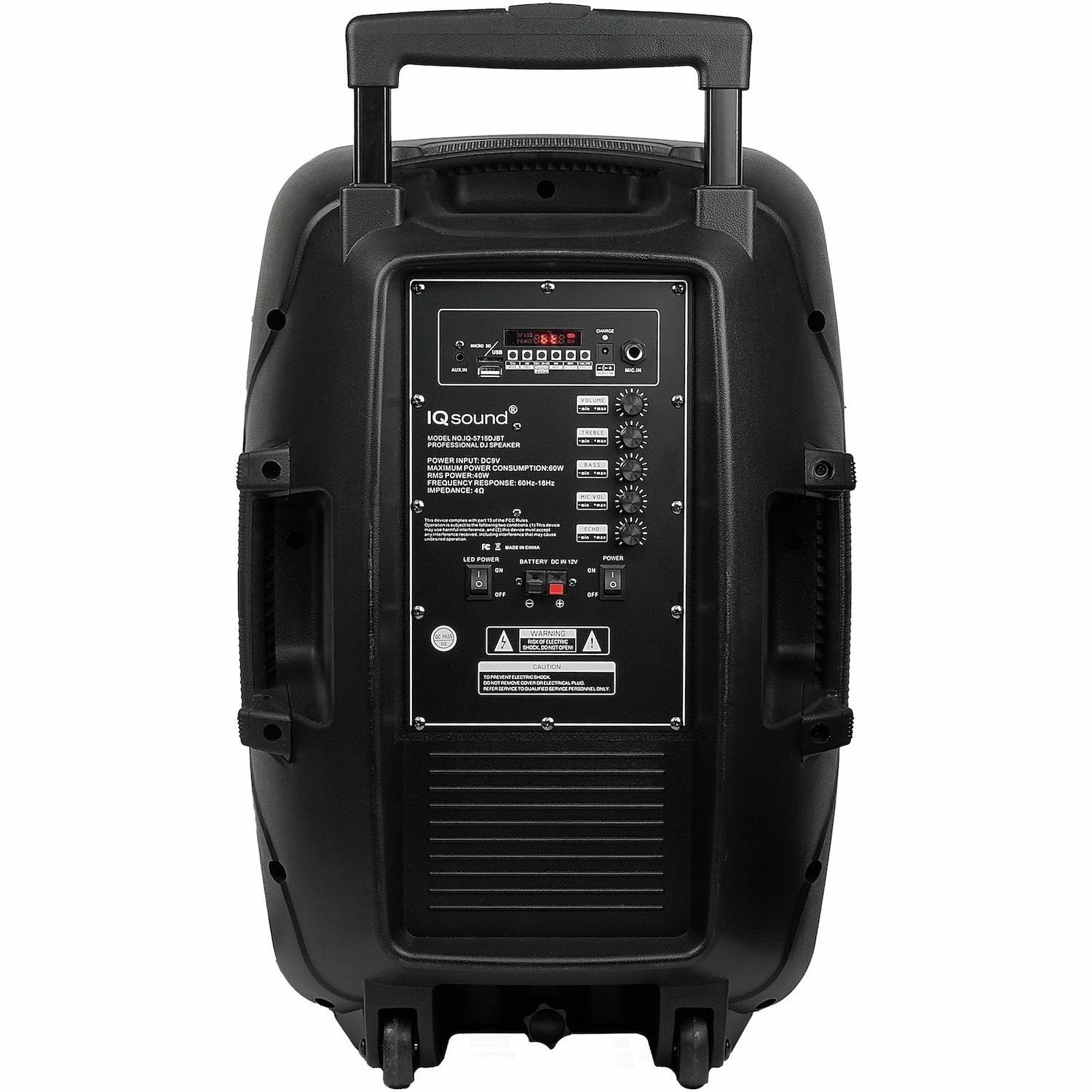 IQ Sound IQ-5715DJBT Portable Bluetooth Speaker System - 40 W RMS - Black