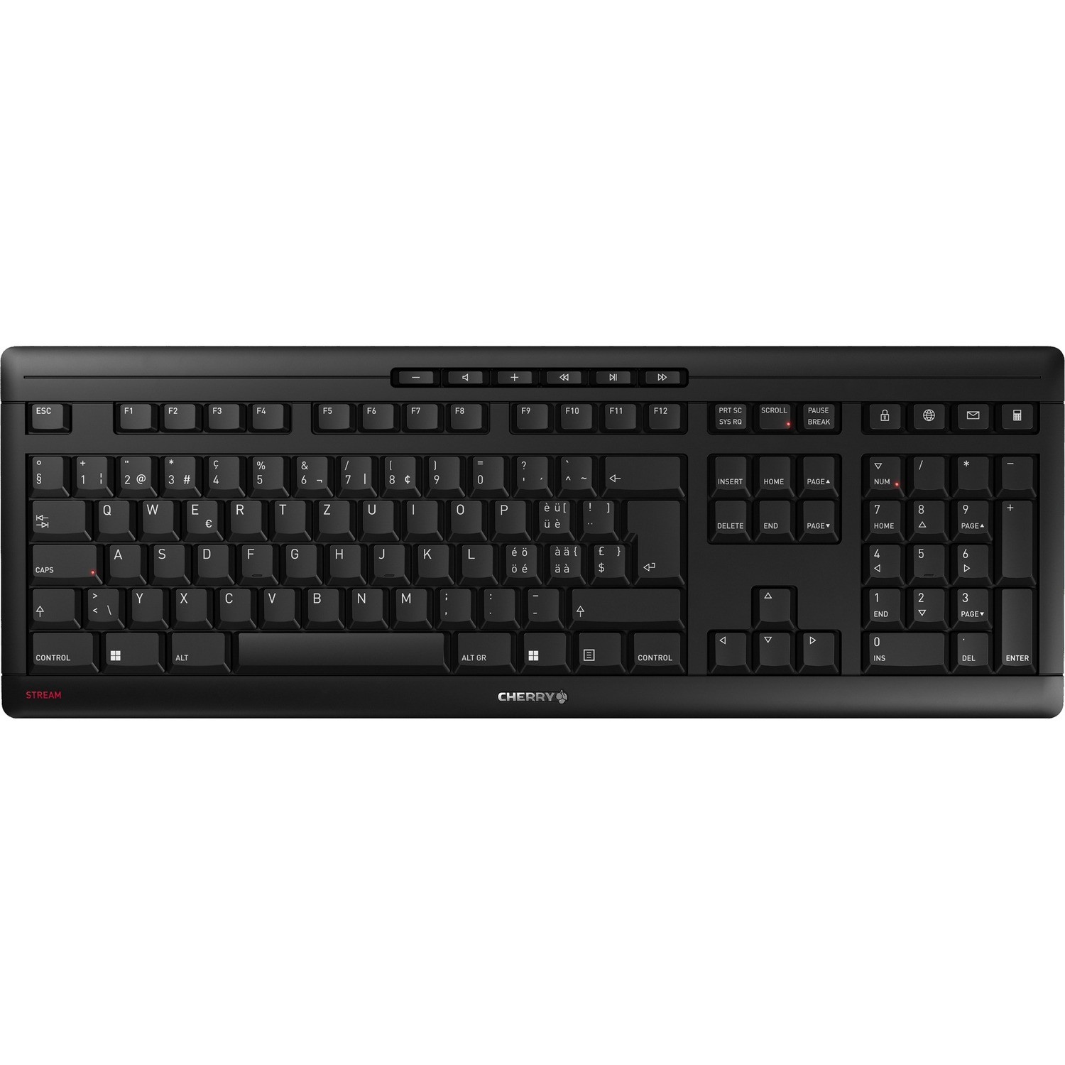 CHERRY STREAM Keyboard - Wireless Connectivity - USB Type A Interface - Switzerland - Black