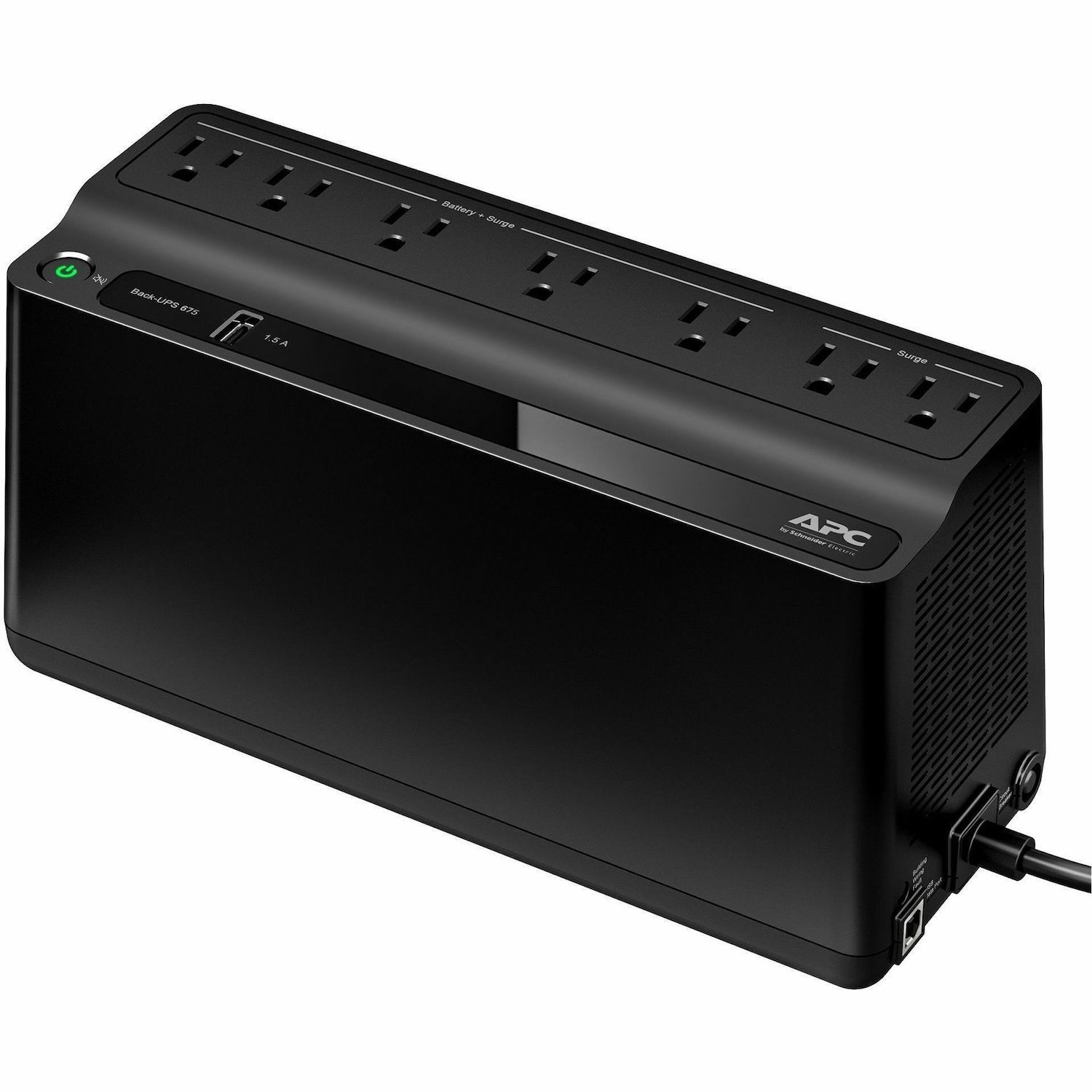 APC Back-UPS 675VA, 120V, 1 USB charging port, 7 NEMA outlets (2 surge)