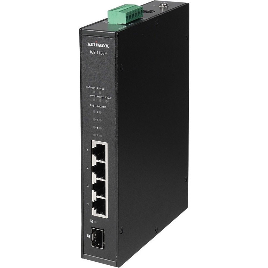 Edimax Industrial 5-Port Gigabit PoE+ Din-Rail Switch with 1 SFP Port