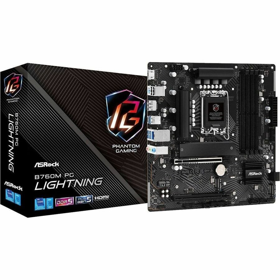 ASRock B760M PG LIGHTNING Gaming Desktop Motherboard - Intel B760 Chipset - Socket LGA-1700 - Micro ATX