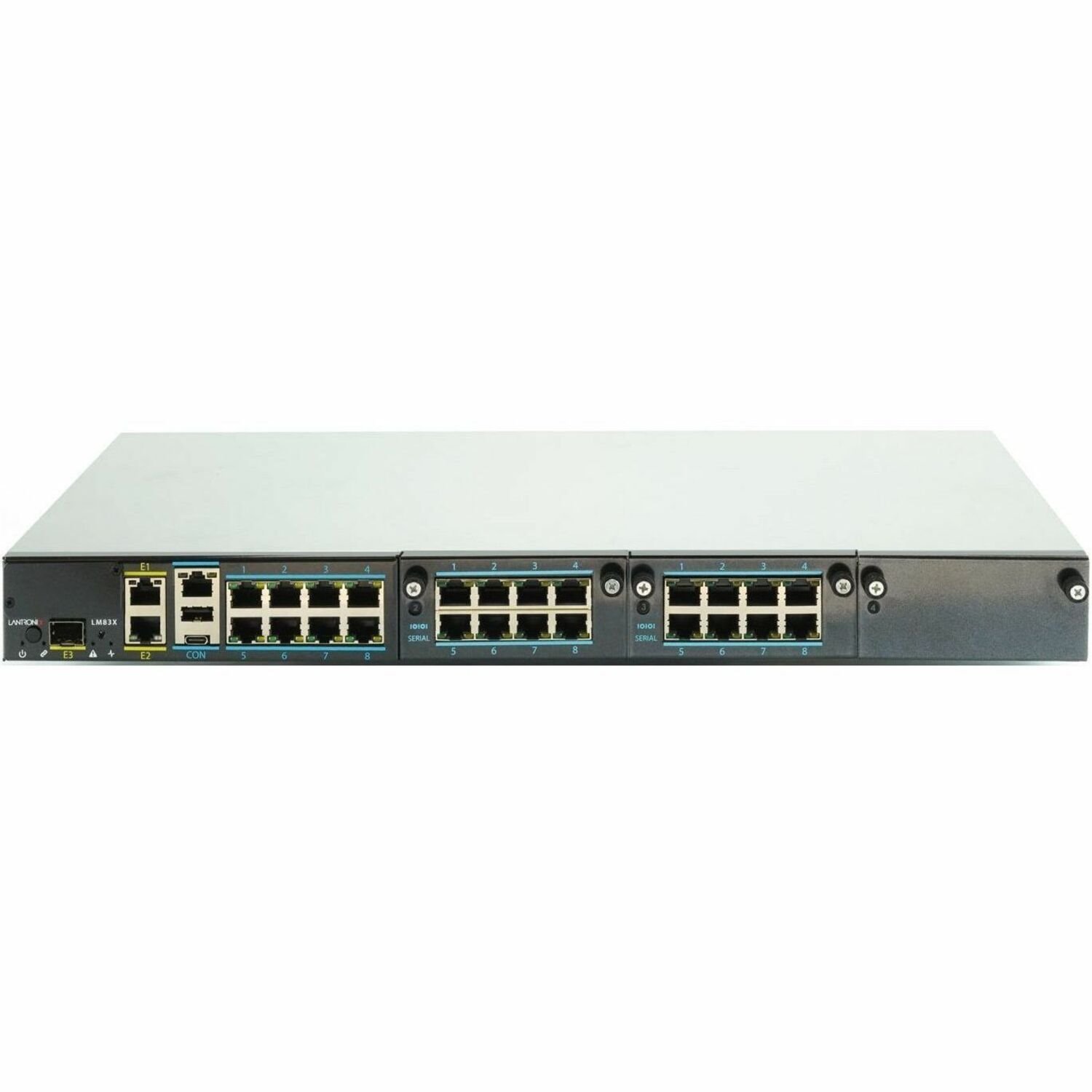 LM83X Console Server with 24 total serial ports, dual DC power