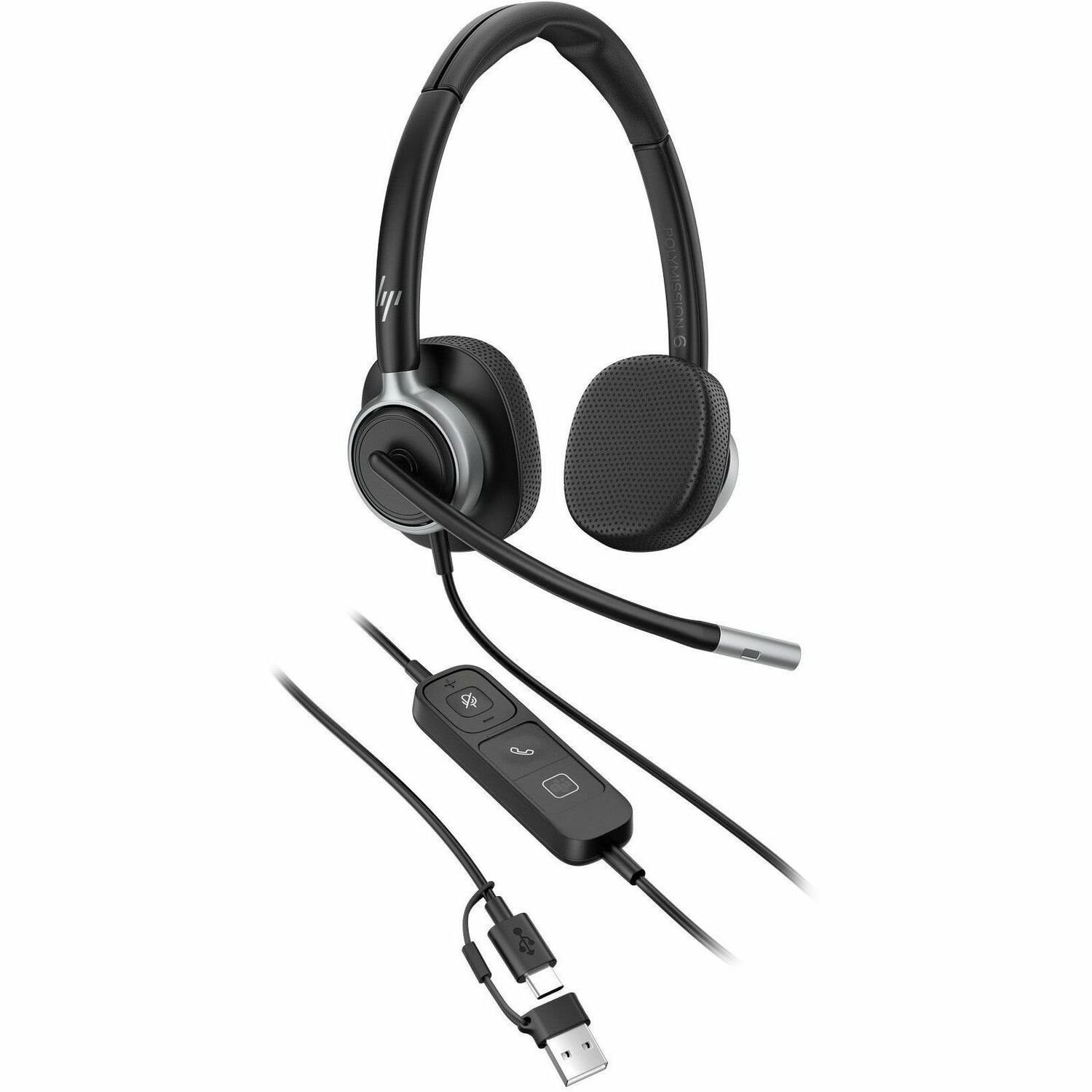 Poly Mission 600 625 Wired Over-the-head, On-ear Stereo Headset - Black