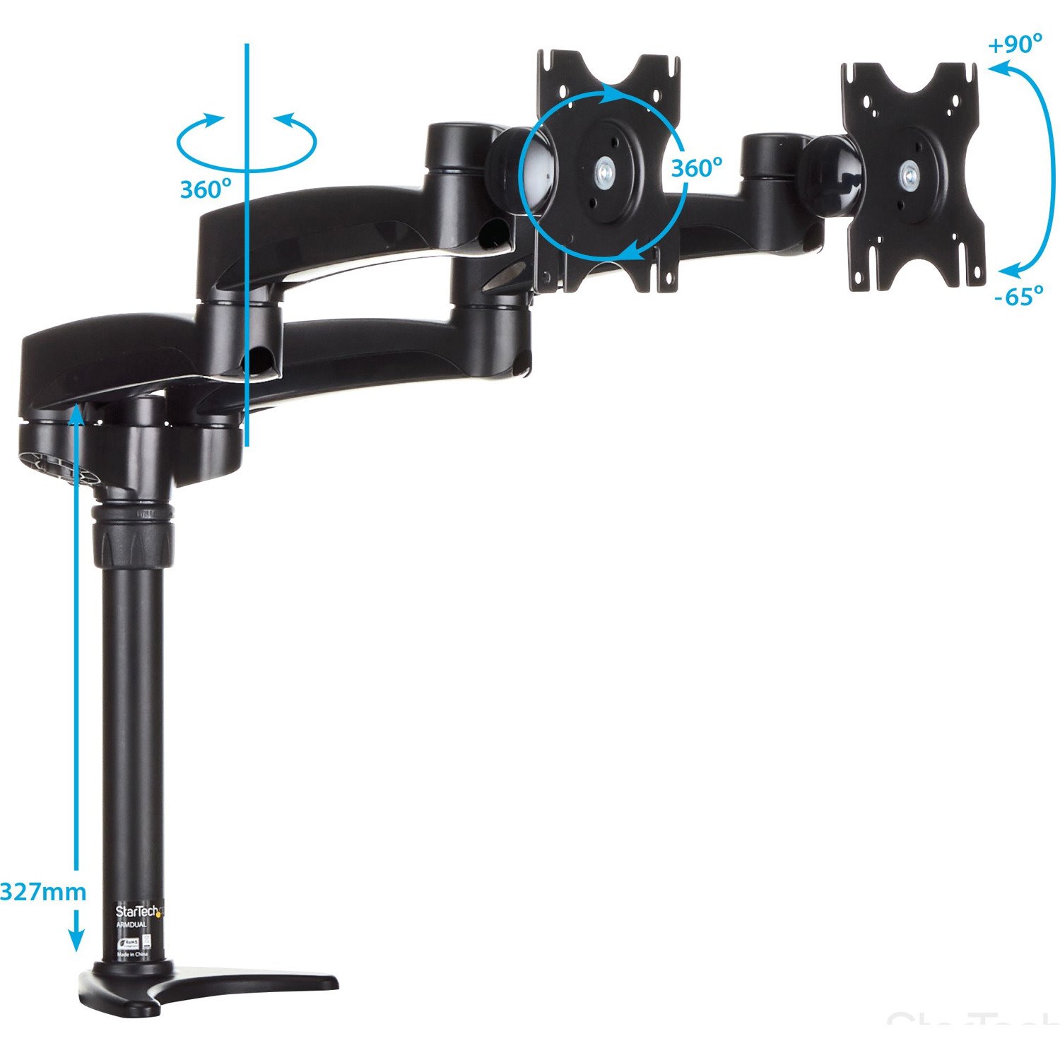 StarTech.com Dual Monitor Arm - Height Adjustable, Desk Surface or Grommet Mount for Two Displays with Cable Management