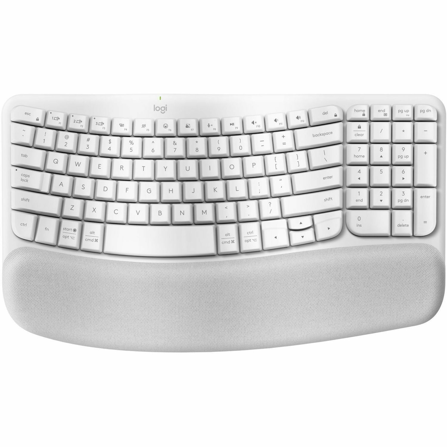 Logitech Wave Keys Wireless Ergonomic Keyboard with Cushioned Palm Rest, Comfortable Natural Typing, Easy-Switch, Off White