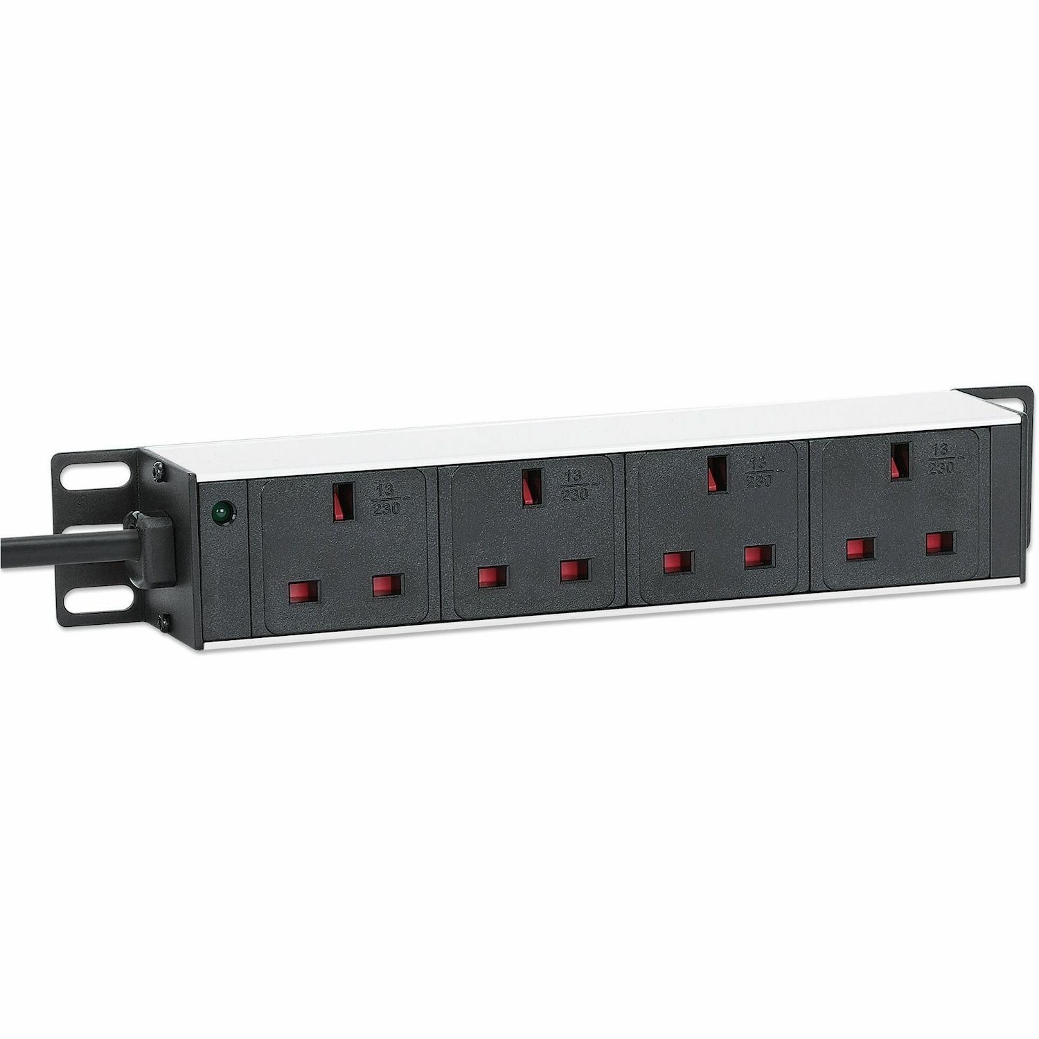 10" 1U PDU 4-way UK, With Indicator, Rackmount, Power Distribution Unit, UK 3-pin outlets, 3m power cord, output