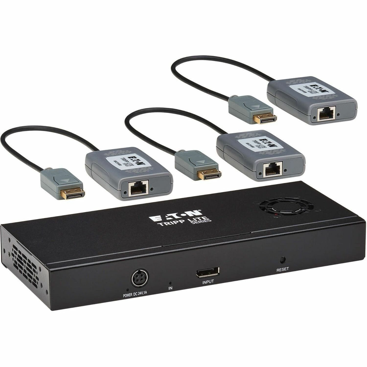 Eaton Tripp Lite Series 3-Port DisplayPort to DisplayPort Splitter/Extender Kit over Cat6, MST Hub, 8K/4K 60 Hz, DP 1.4, Up to 230 ft. (70 m), TAA