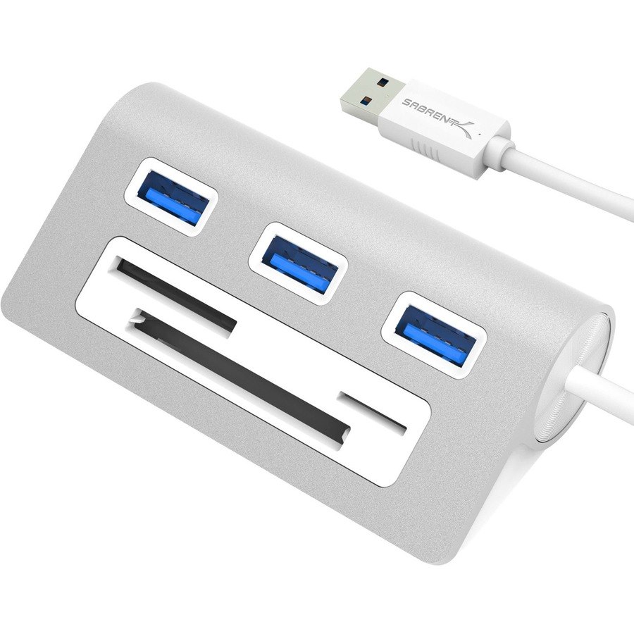 Sabrent 3 Port Aluminum USB 3.0 Hub with Multi-In-1 Card Reader (12" Cable)