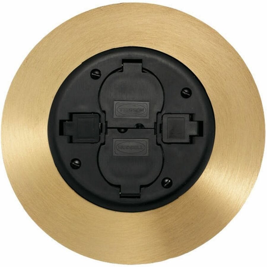Hubbell Premise Wiring 2x2 Flush Duplex Series, Service Fitting, Black/Brass Finish