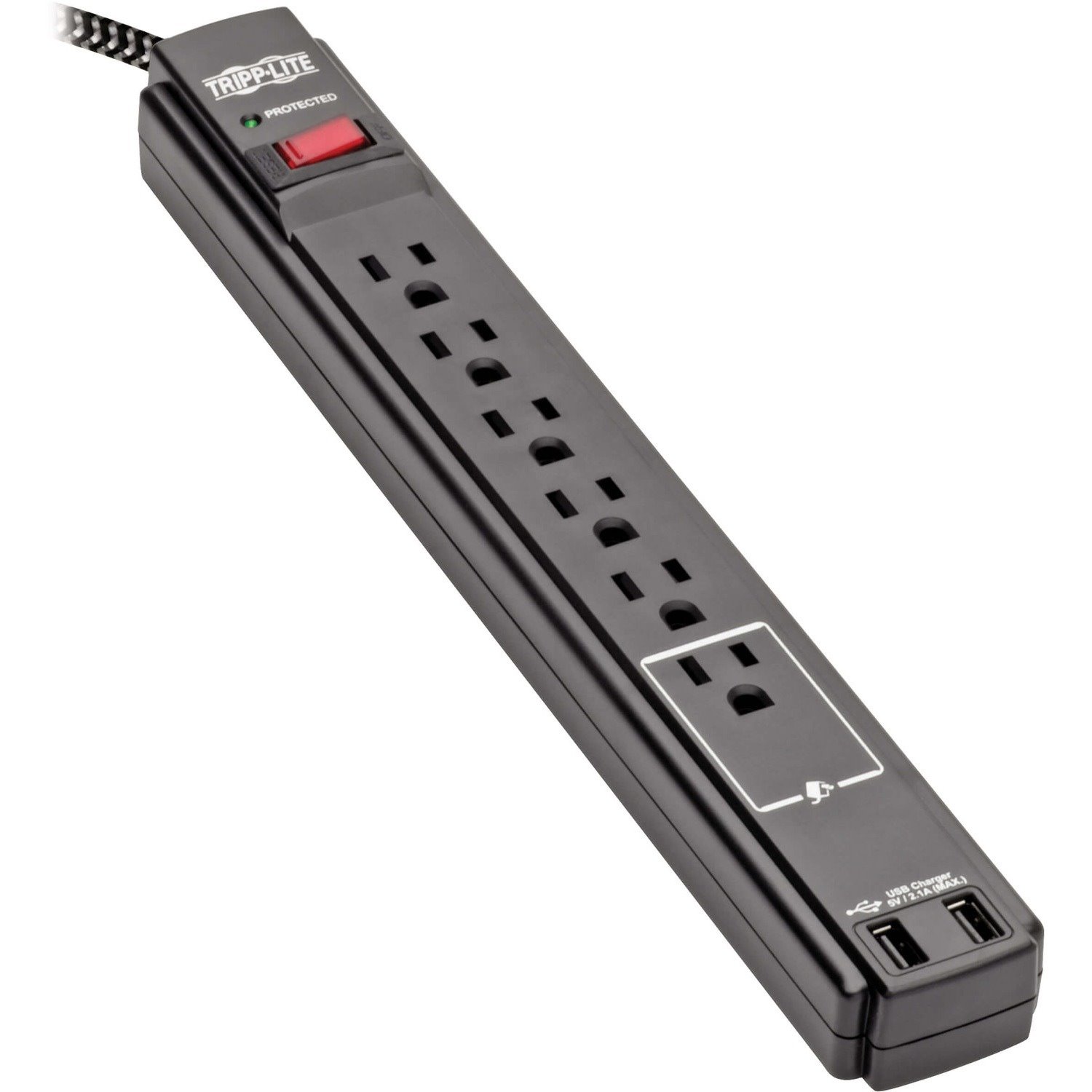 Eaton Tripp Lite Series Safe-IT 6-Outlet Surge Protector, 2 USB Charging Ports, 10 ft. Cord, 5-15P Plug, 990 Joules, Antimicrobial Protection, Black