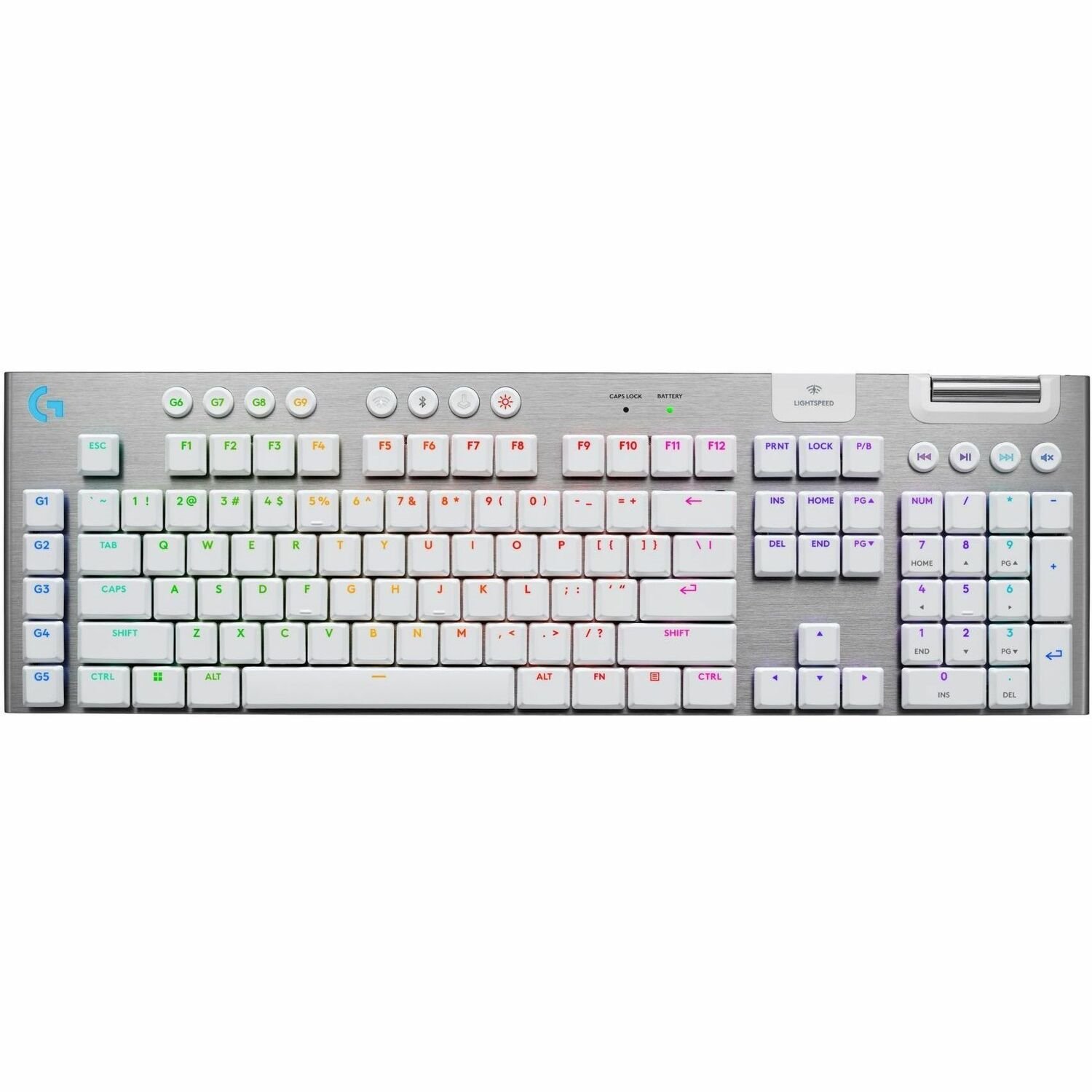 Logitech G915 X LIGHTSPEED Low-Profile Wireless Gaming Keyboard, Double-Shot PBT Keycaps, Fully Programmable Keys, RGB Backlighting, Sleek Aluminum Finishing, GL Brown Tactile Switches - PC/Mac (White)