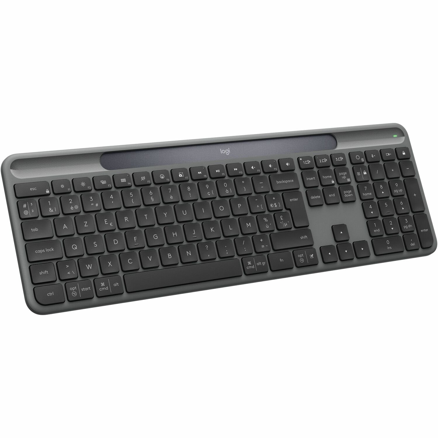 Logitech Signature Slim Solar+ K980 Tastatur - Full-size - Kabellos Konnektivität - USB Typ-A, USB-Typ C Schnittstelle - Belgisch - AZERTY Layout - Graphit
