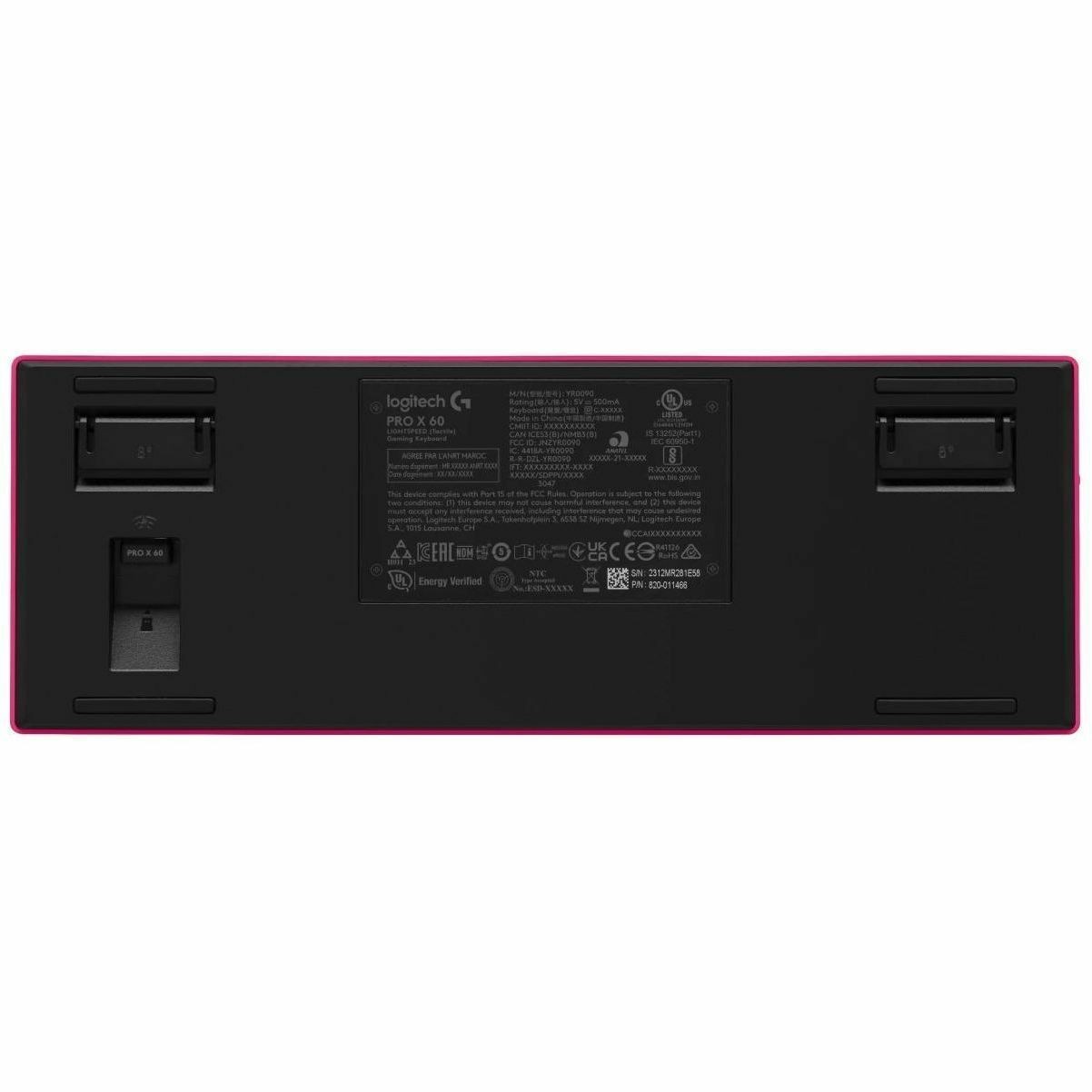 Logitech G PRO X 60 Gaming-toetsenbord - Compact - Bedraad/draadloos Verbinding - USB 2.0 type A Interface - RGB LED - Engels (US) - QWERTY indeling - Magenta