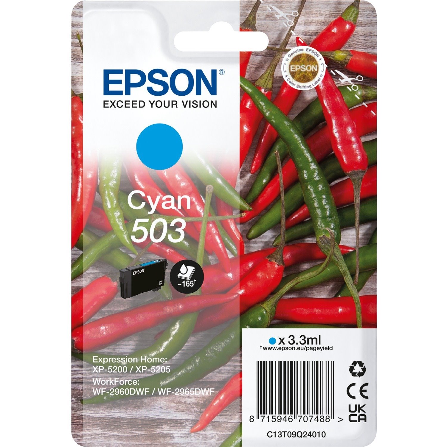 Epson 503 Original Standard Yield Inkjet Ink Cartridge - Single Pack - Cyan - 1 Piece