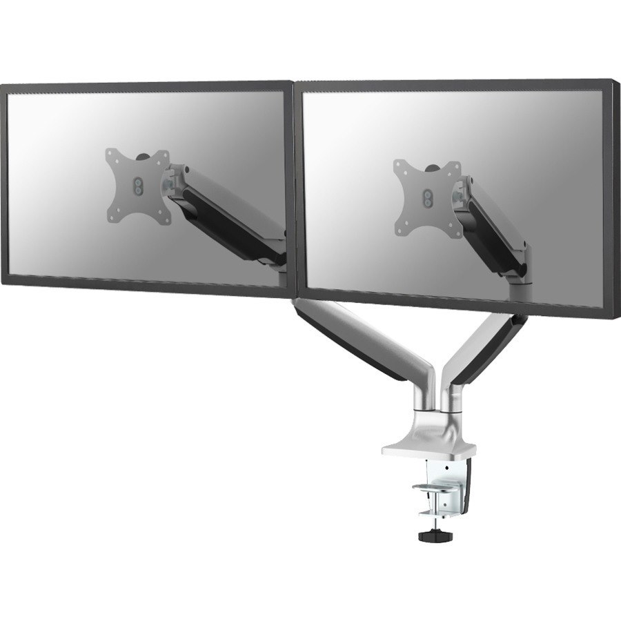 Newstar Full Motion Dual Desk Mount (clamp & grommet) for two 10-32" Monitor Screens, Height Adjustable (gas spring) - Silver