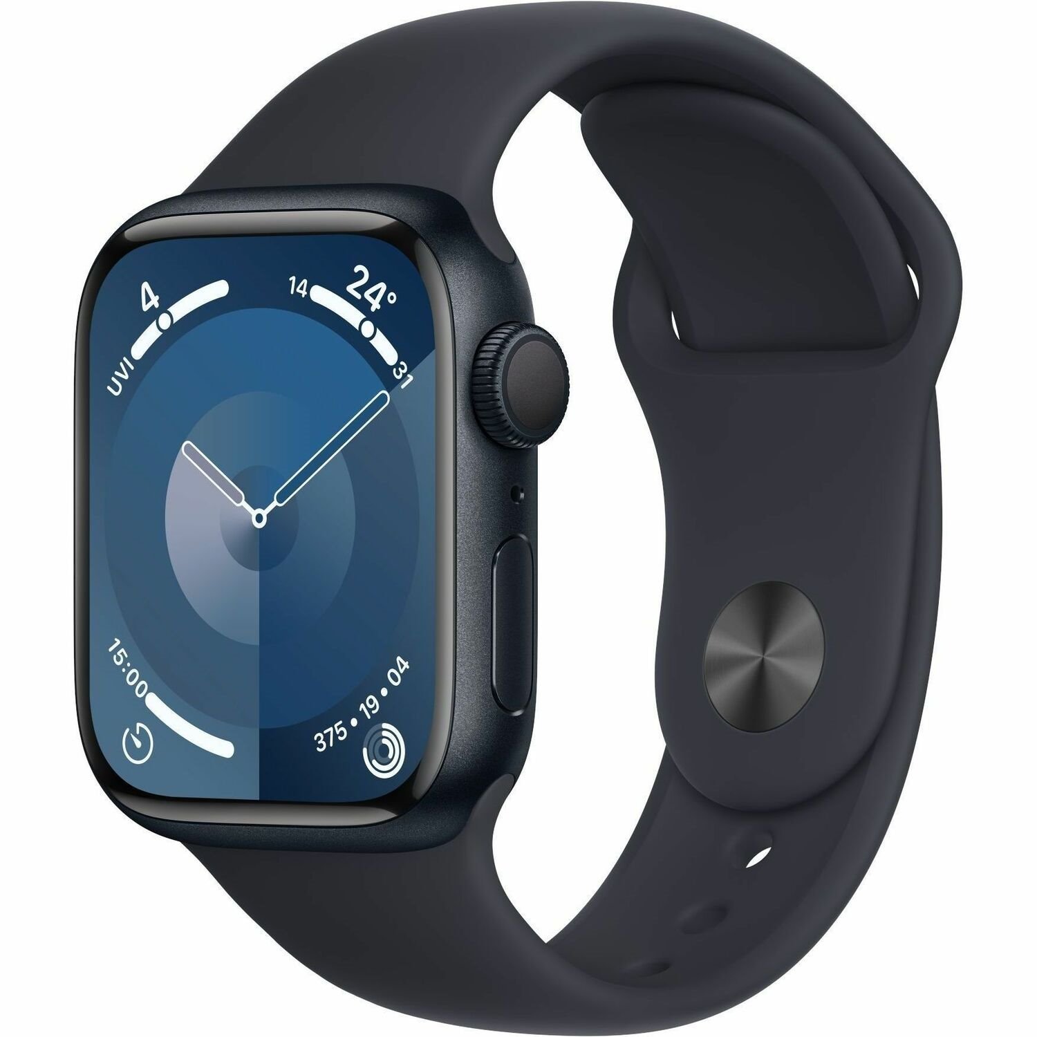Apple Watch Series 9 Smart Watch - 41 mm Case Height - 35 mm Case Width - Midnight Case Color - Midnight Band Color - Glass Body Material - Aluminium Case Material - Wireless LAN