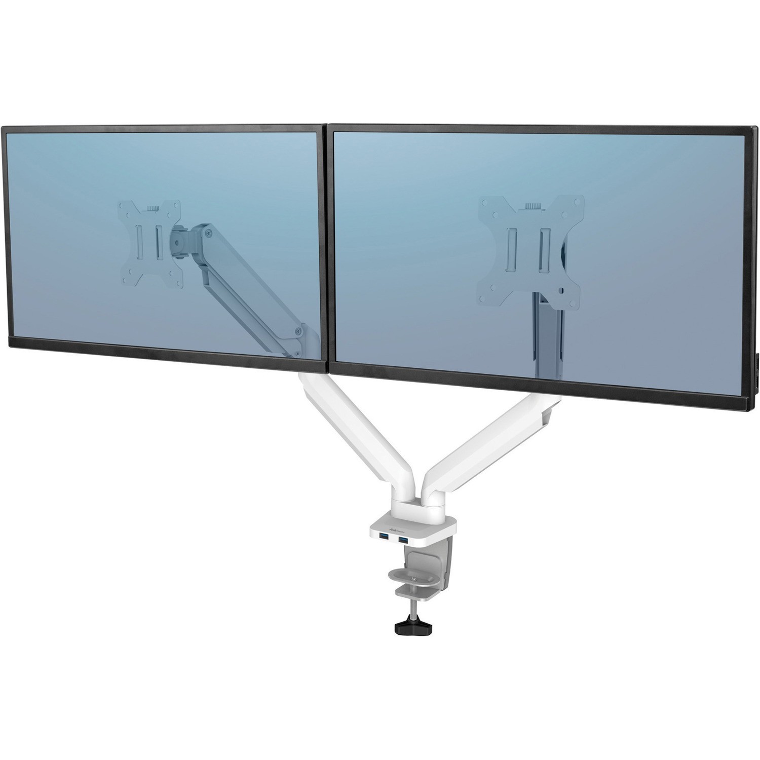 Fellowes Platinum Series High Quality Dual Monitor Arm for 40-Inch Monitors, Full Motion, 360&deg; Rotation, VESA Mount with Grommet or Clamp, USB Ports, Ergonomic, White