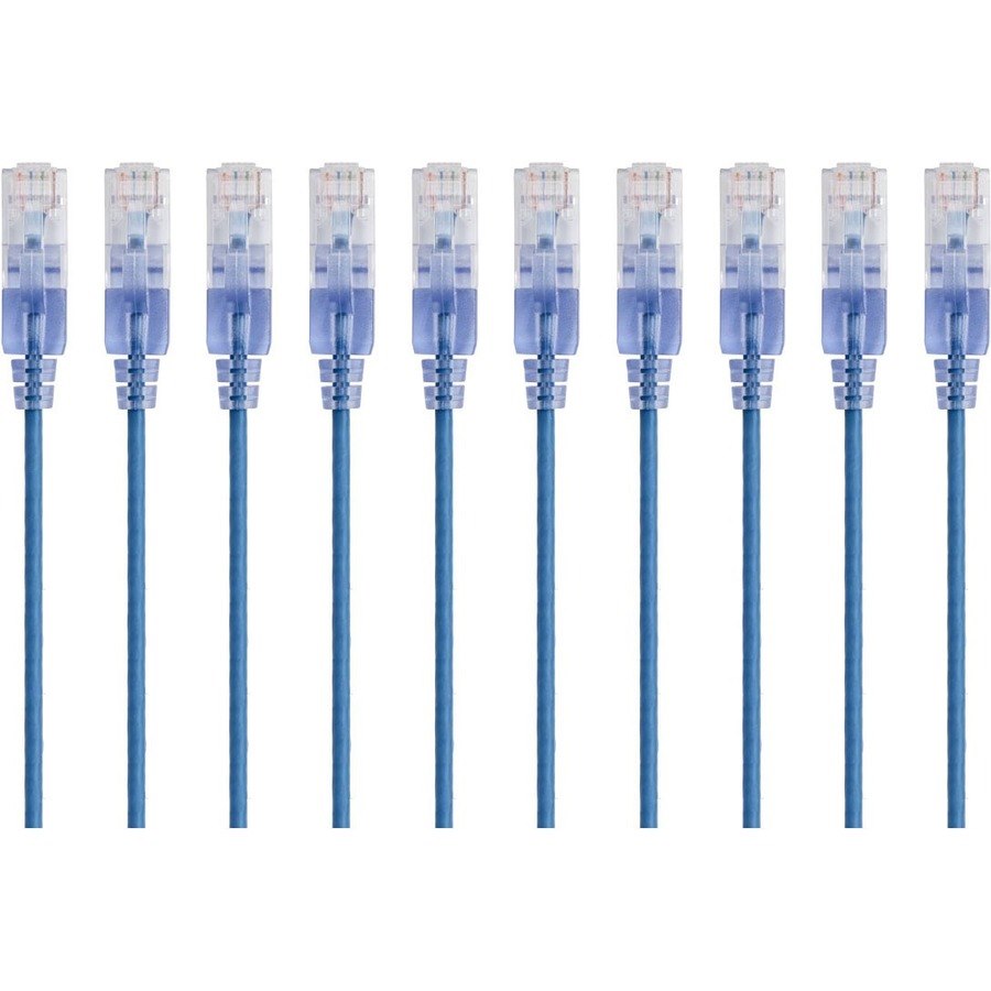 Monoprice 10-Pack, SlimRun Cat6A Ethernet Network Patch Cable, 7ft Blue