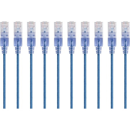 Monoprice 10-Pack, SlimRun Cat6A Ethernet Network Patch Cable, 7ft Blue