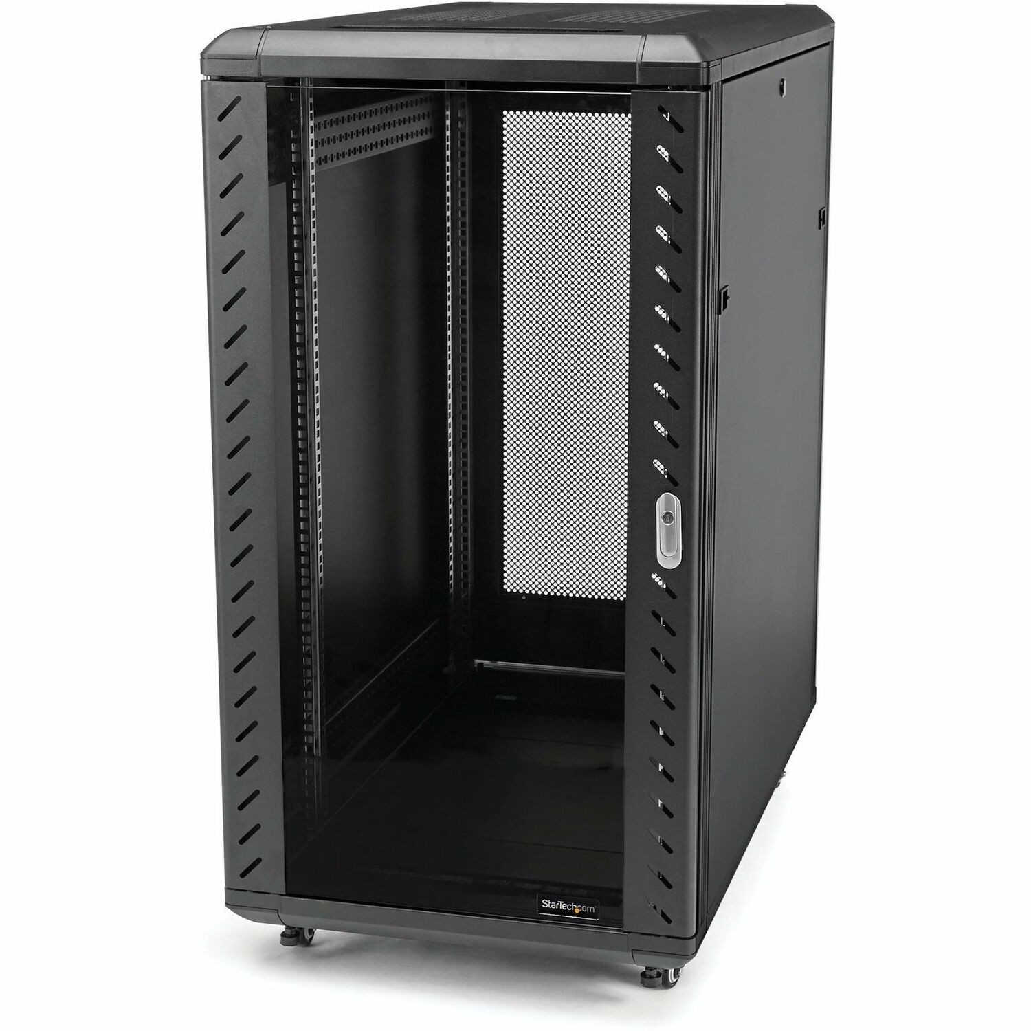 StarTech.com 4 Post 25U Netwerkkast, Vergrendelbare 19" Patchkast voor Computer/AV/IT/Data Apparatuur, Server Rack met Wielen/Montagerails