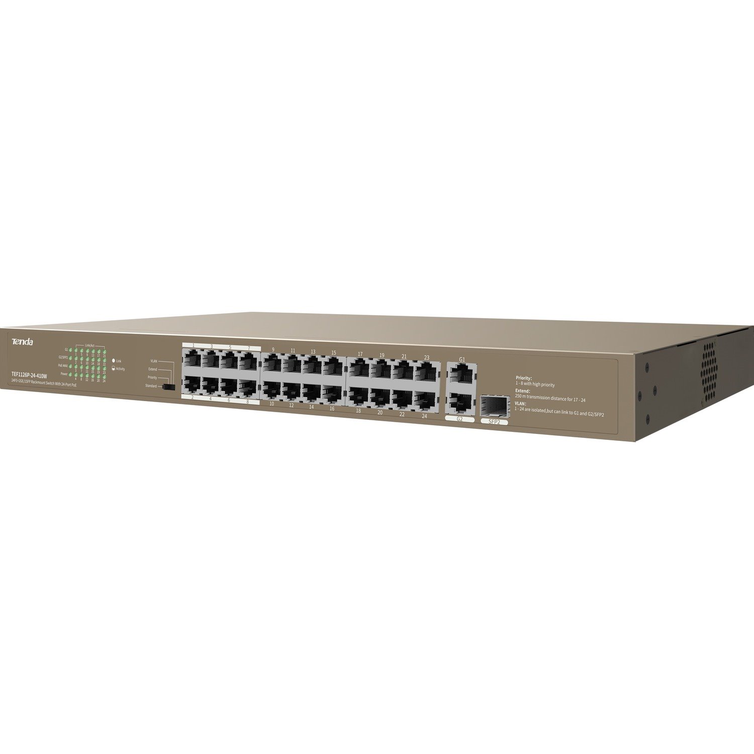 Tenda 24FE+2GE/1SFP Rackmount Switch With 24-Port PoE