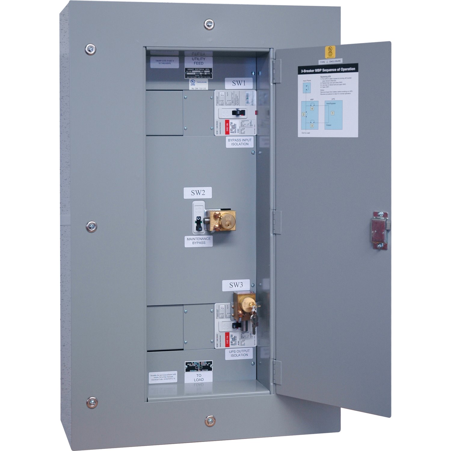 Tripp Lite by Eaton 3-Breaker Maintenance Bypass Panel for S3M80K, SV80K and SU80K