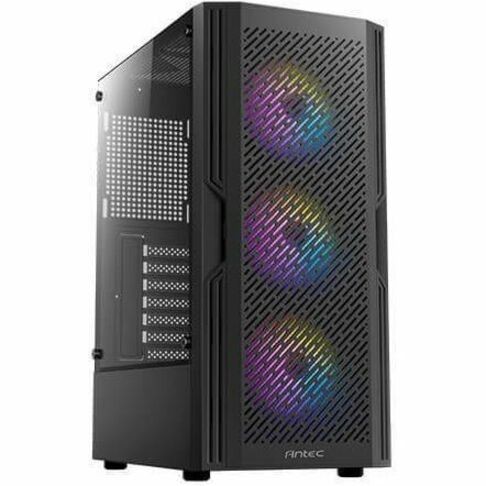 Antec Ax20 Case, Black, Mid Tower, 1 X Usb 3.0 / 2 X Usb 2.0, Tempered Glass Side Window Panel, Slanted Bar & Mesh Design For Massive Airflow, 3 X Pre-Installed RGB Led Fans, Atx, Micro Atx, Mini-ITX