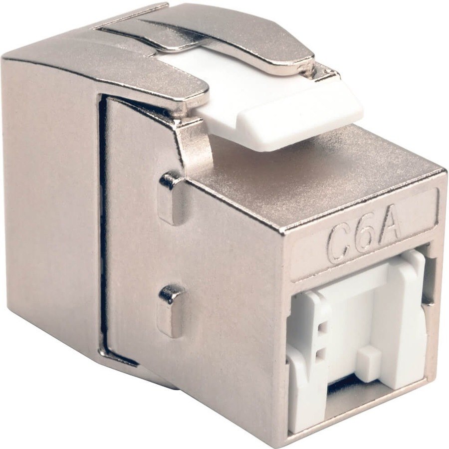 Eaton Tripp Lite Series Toolless Shielded Cat6a Keystone Jack, PoE/PoE+ Compliant, Shuttered - Silver, TAA