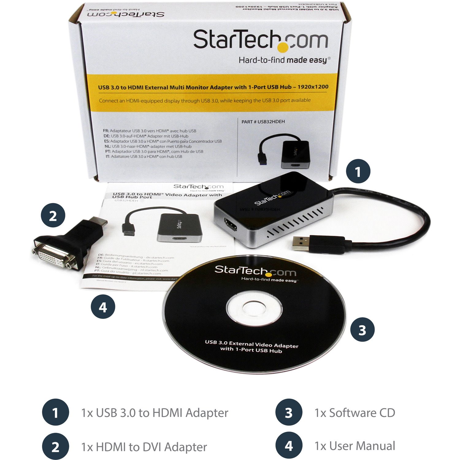 StarTech.com USB 3.0 to HDMI External Video Card Multi Monitor Adapter with 1-Port USB Hub - 1920x1200 / 1080p