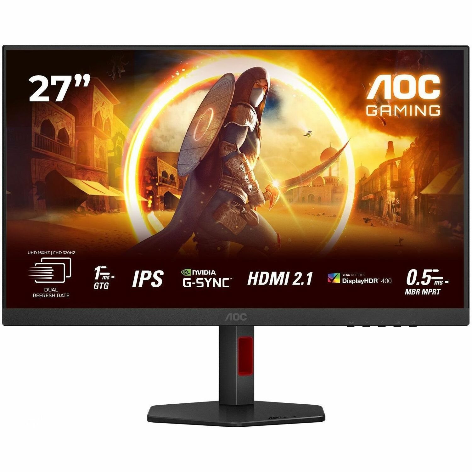 Aoc Gaming U27g4r - Led Monitor - Gaming - 27" - 3840 X 2160 4K Uhd (2160P) @ 160 HZ - Fast Ips - 400 CD/M� - 1000:1 - 0.3 MS - Hdmi, DisplayPort - Black, Red