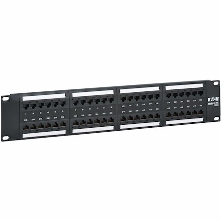 Eaton Tripp Lite Series 48-Port Cat6 Patch Panel - 4PPoE Compliant, 110/Krone, 568A/B, RJ45 Ethernet, 2U Rack-Mount, Black, TAA