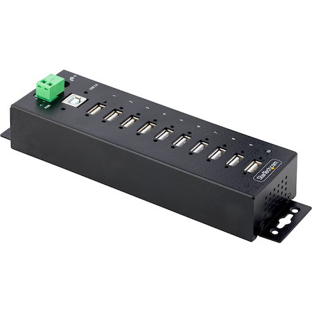 StarTech.com 10-Port Industrial USB 2.0 HUB, Rugged USB Hub w/ESD Level 4 Protection, DIN/Wall/Desk Mountable USB-A Hub, USB Expansion Hub