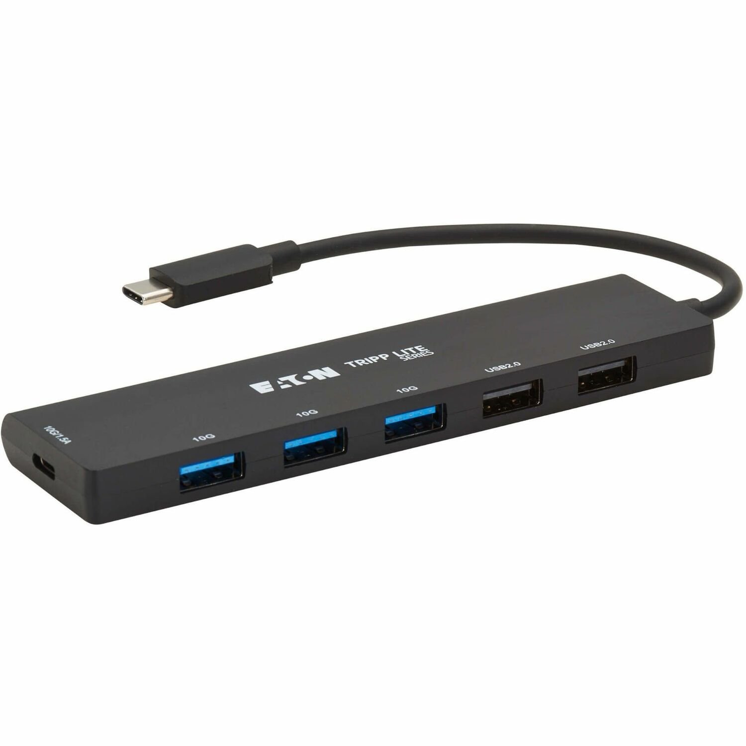 Eaton Tripp Lite Series 6-Port Slim USB Hub, USB 3.2 Gen 2 (10 Gbps) and USB-A 2.0 Hub Ports, USB-C Connector with USB-A Adapter, Black