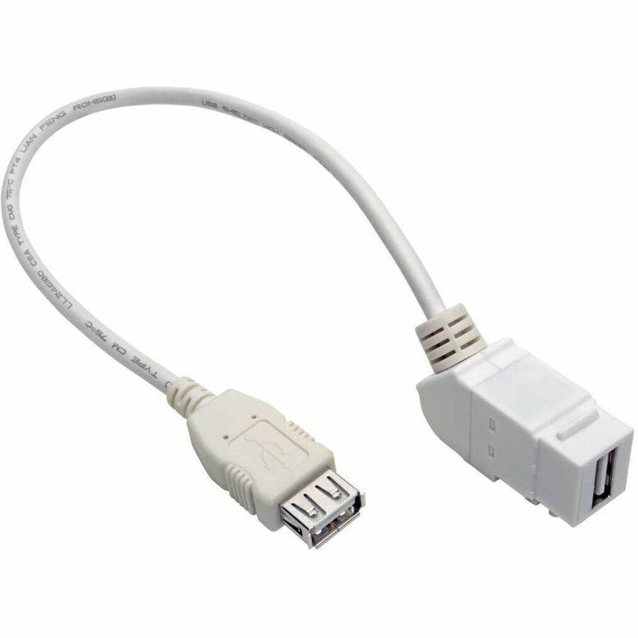 Eaton Tripp Lite Series USB 2.0 All-in-One Keystone/Panel Mount Coupler Cable (F/F), Angled Connector, White, 1 ft. (0.31 m)