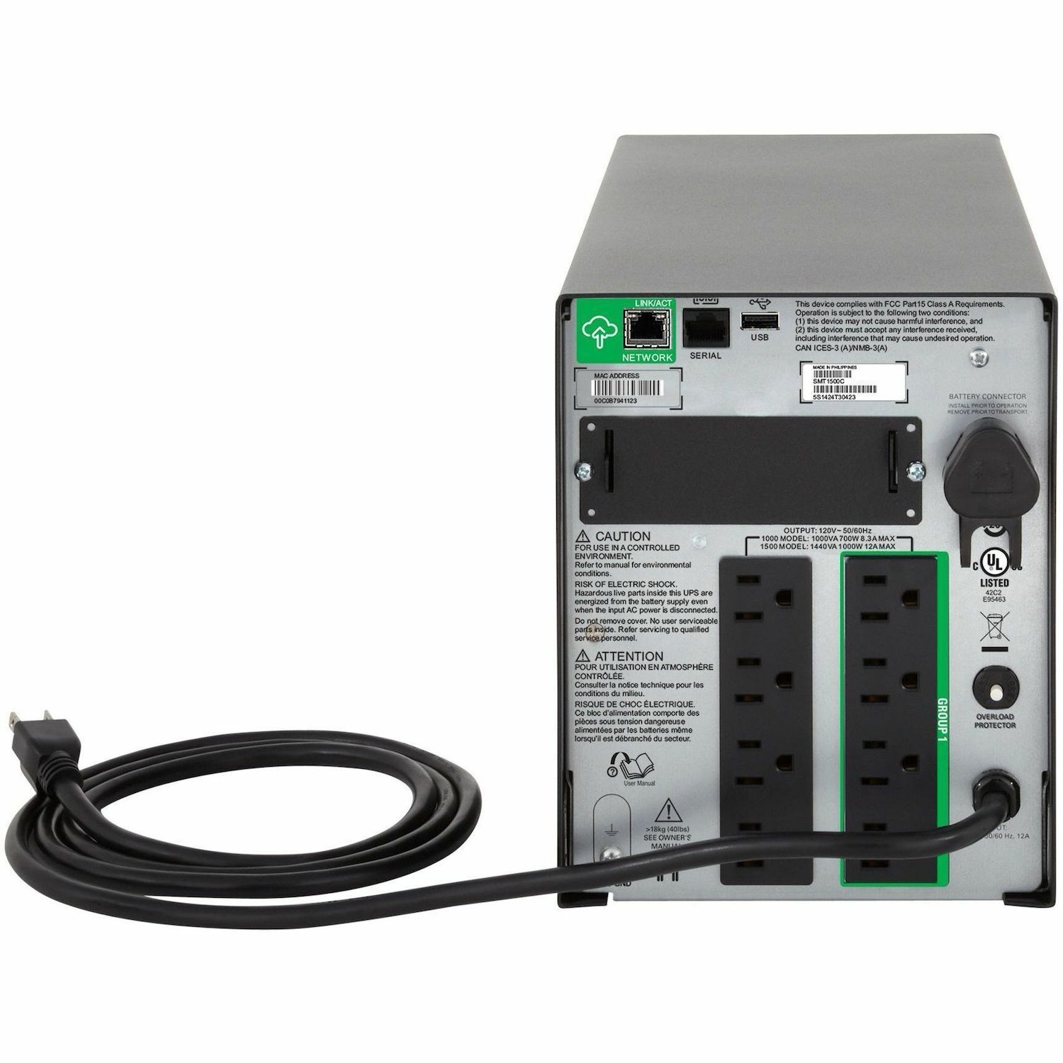 [TAA] APC Smart-UPS, Line Interactive, 1000VA, Tower, 120V, 8x NEMA 5-15R outlets, SmartConnect Port+SmartSlot, AVR, LCD, TAA