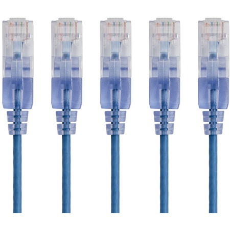 Monoprice 5-Pack, SlimRun Cat6A Ethernet Network Patch Cable, 3ft Blue